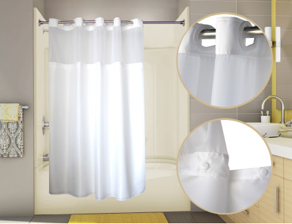 71x77 White, PreHooked Duet Shower Curtains